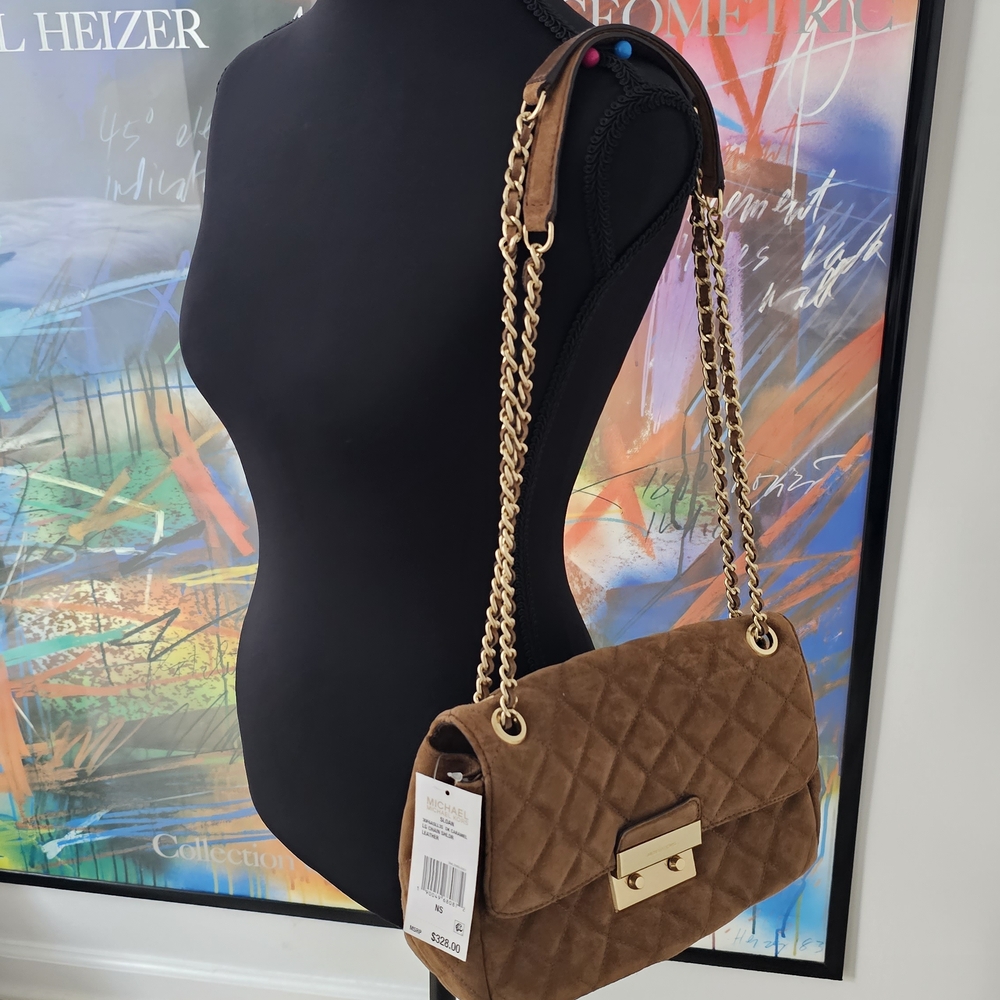 Michael Kors Brown Quilted Shoulder Bag with Gold Chain